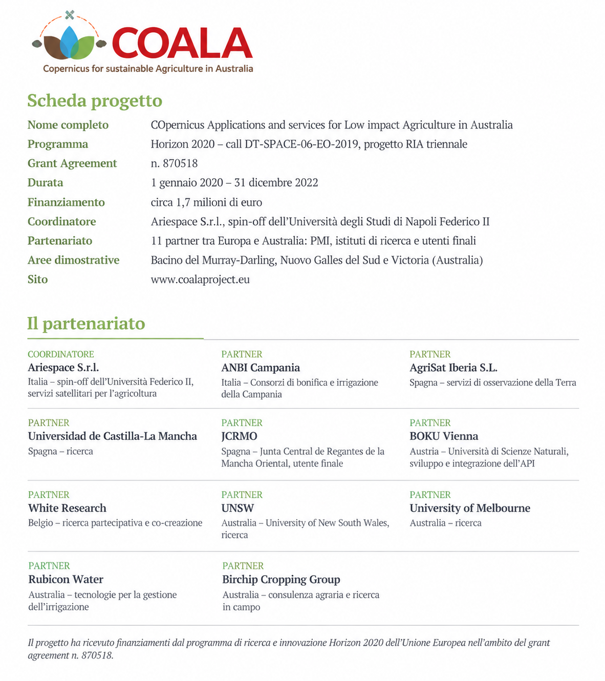 Scheda progetto COALA